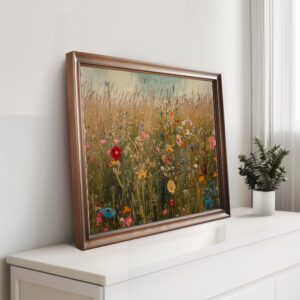 Spring wildflower meadow print showcasing tranquil nature and scenic floral decor